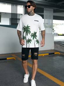 Manfinity RebelGame Nam Hình ảnh cây dừa và chữ cái Áo thun - trắng - Xem 5