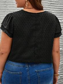 SHEIN Frenchy 大碼圓點荷葉袖襯衫 - 黑色 - 查看 2