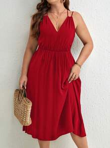 SHEIN Frenchy Talla grande Vestido de tirantes unicolor sin cinturón - Burdeos - Ver 1