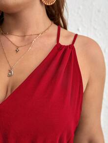 SHEIN Frenchy Talla grande Vestido de tirantes unicolor sin cinturón - Burdeos - Ver 2