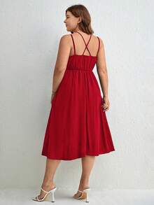 SHEIN Frenchy Talla grande Vestido de tirantes unicolor sin cinturón - Burdeos - Ver 4