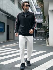GENTILAND Men Letter Patched Detail Drawstring Waist Pants - White - View 7