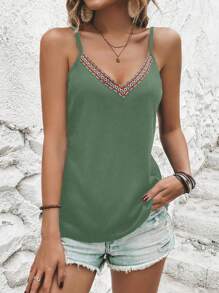 SHEIN LUNE Contrast Geo Tape Cami Top - Army Green - View 6