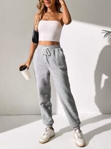 SHEIN Tall Solid Drawstring Waist Slant Pocket Joggers - Light Grey - View 5