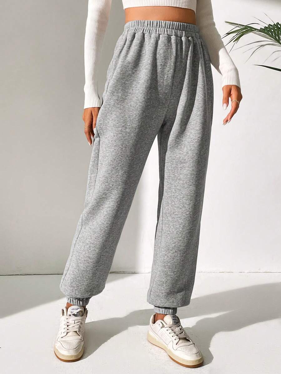 SHEIN Tall Pantalones deportivos unicolor de cintura elástica - Gris Claro - Ver 1