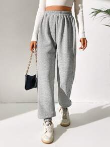 SHEIN Tall Pantalones deportivos unicolor de cintura elástica - Gris Claro - Ver 5