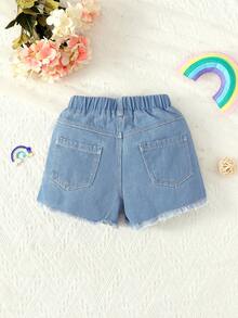 女小童星星和字母圖案毛邊牛仔短褲