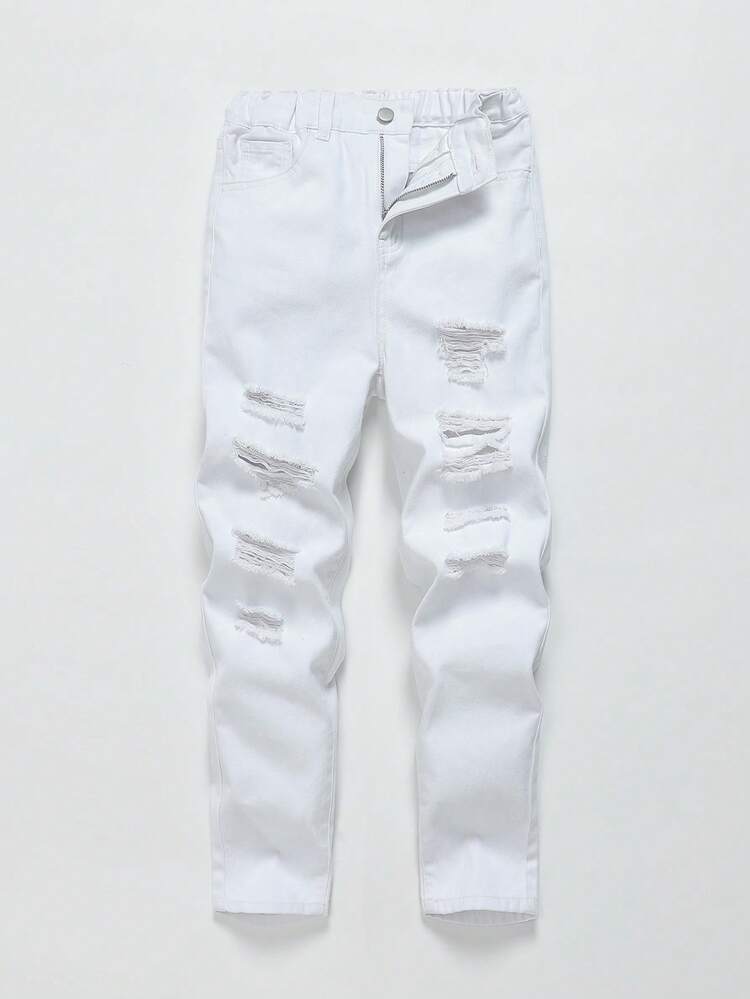 Tween Boy Ripped Frayed Slant Pocket Jeans