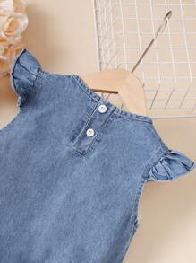 女小童獨角獸&字母圖案荷葉邊百褶下擺牛仔洋裝 - 中等水洗藍 - 查看 5