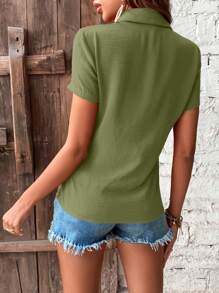 EMERY ROSE Solid Button Front Shirt - Olive Green - View 2