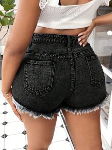 SHEIN SXY 大碼破洞毛邊牛仔短褲