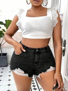 SHEIN SXY 大碼破洞毛邊牛仔短褲