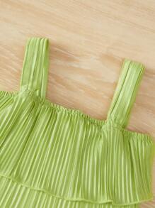 SHEIN Baby Girl Ruffle Trim Cami Top & Wide Leg Trousers - Lime Green - View 4