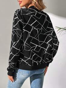 SHEIN Tall Geo Print Zip Up Bomber Jacket - Black - View 2