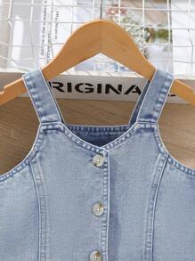 Young Girl Ruffle Hem Denim Cami Top & Jeans - Light Wash - View 3