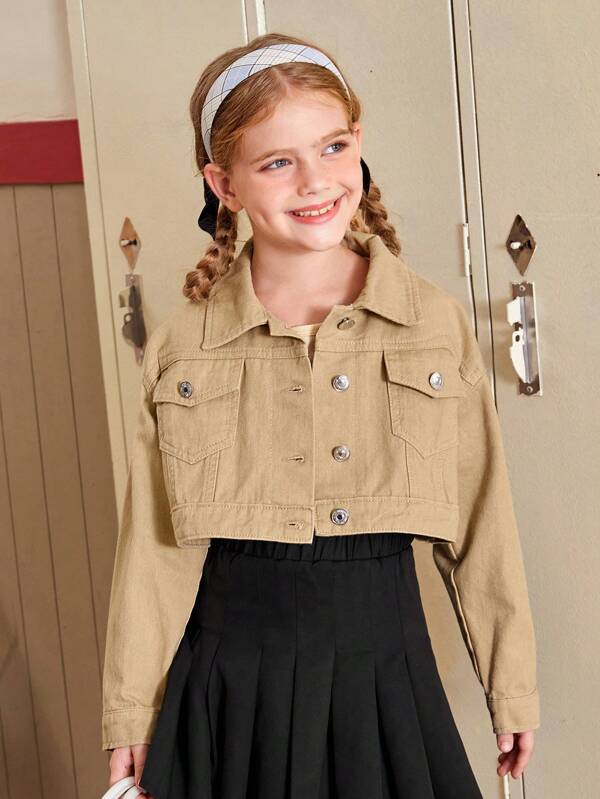 Tween Girl Letter Graphic Drop Shoulder Denim Jacket SHEIN EUR