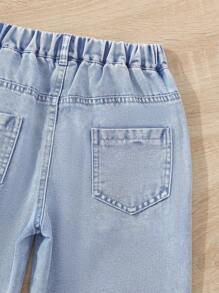 Young Girl Ruffle Hem Denim Cami Top & Jeans - Light Wash - View 4