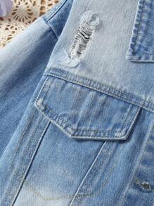 Tween Girl 1pc Unicorn & Letter Embroidery Denim Jacket - Light Wash - View 4