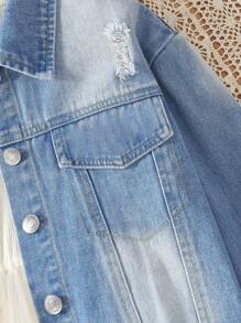 Tween Girl 1pc Unicorn & Letter Embroidery Denim Jacket - Light Wash - View 5