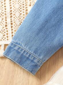 Tween Girl 1pc Unicorn & Letter Embroidery Denim Jacket - Light Wash - View 7