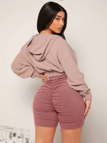 SHEIN SXY Solid Ruched Back Biker Shorts - Dusty Pink - View 3