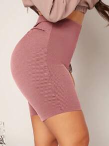 SHEIN SXY Solid Ruched Back Biker Shorts - Dusty Pink - View 5