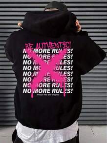 GENTILAND Quá lớn Nam Đồ họa Khẩu hiệu Hoodie - màu đen - Xem 1