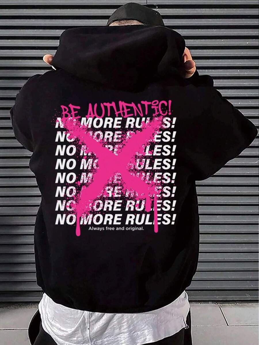 GENTILAND Quá lớn Nam Đồ họa Khẩu hiệu Hoodie - màu đen - Xem 1