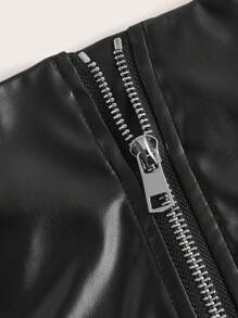 SHEIN ICON 素色亮面腰帶半身裙 - 黑色 - 查看 4