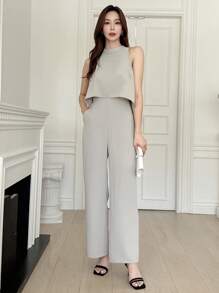 DAZY 纯色高低下摆背心连体裤女款连体裤 - 薄荷綠 - 查看 3