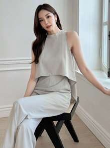 DAZY 纯色高低下摆背心连体裤女款连体裤 - 薄荷綠 - 查看 5