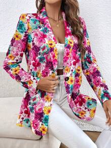 SHEIN Clasi 1pc Floral Print Single Button Blazer - Multicolor - View 3