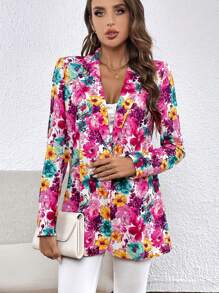 SHEIN Clasi 1pc Floral Print Single Button Blazer - Multicolor - View 5