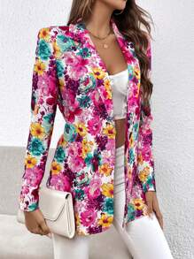 SHEIN Clasi 1pc Floral Print Single Button Blazer - Multicolor - View 1