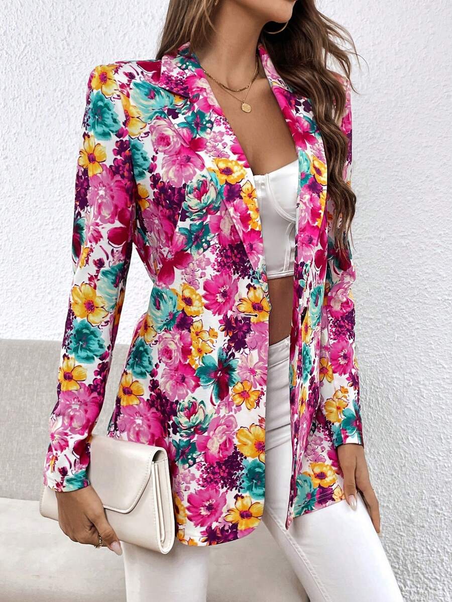 SHEIN Clasi 1pc Floral Print Single Button Blazer - Multicolor - View 1