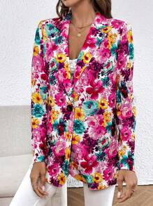 SHEIN Clasi 1pc Floral Print Single Button Blazer - Multicolor - View 7