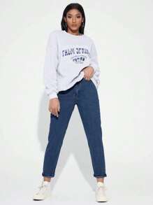 EMERY ROSE Women's High Waist Pockets Straight Loose Casual Versatile Denim Jeans - Dark Wash - View 4