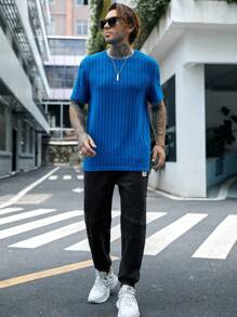 GENTILAND 男士字母貼布腰部抽繩束腳牛仔褲 - 黑色 - 查看 6