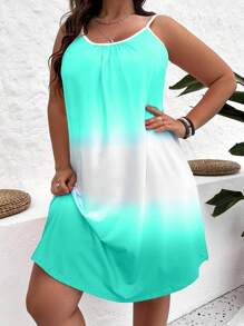 SHEIN VCAY Plus Size Boho Ombre Print Cami Dress, For Summer - Mint Blue - View 1