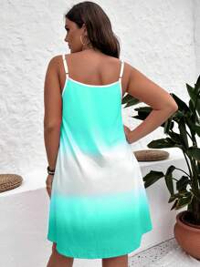 SHEIN VCAY Plus Size Boho Ombre Print Cami Dress, For Summer - Mint Blue - View 2