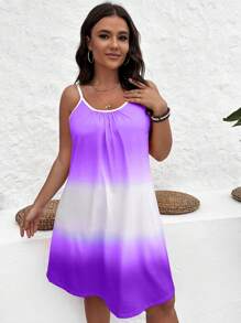 SHEIN VCAY Hơn Bóng Tương phản ràng buộc Váy Dây - Màu tím - Xem 5