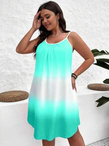 SHEIN VCAY Plus Size Boho Ombre Print Cami Dress, For Summer - Mint Blue - View 4