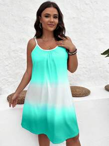 SHEIN VCAY Plus Size Boho Ombre Print Cami Dress, For Summer - Mint Blue - View 5
