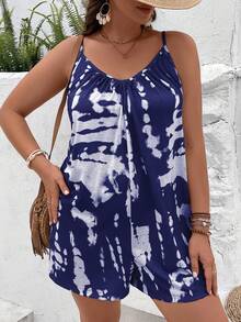SHEIN VCAY Plus Tie Dye Cami Romper - Navy Blue - View 5