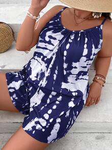 SHEIN VCAY Plus Tie Dye Cami Romper - Navy Blue - View 3