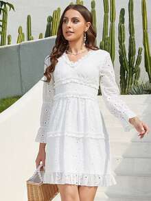 Eilly Bazar 荷葉袖荷葉邊連衣裙 - 白色 - 查看 1