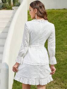 Eilly Bazar 荷葉袖荷葉邊連衣裙 - 白色 - 查看 2