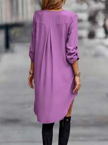SHEIN LUNE Roll Tab Sleeve High Low Hem Tunic Dress - Purple - View 2