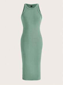 SHEIN EZwear 素色條紋針織背心連衣裙 - 薄荷綠 - 查看 1