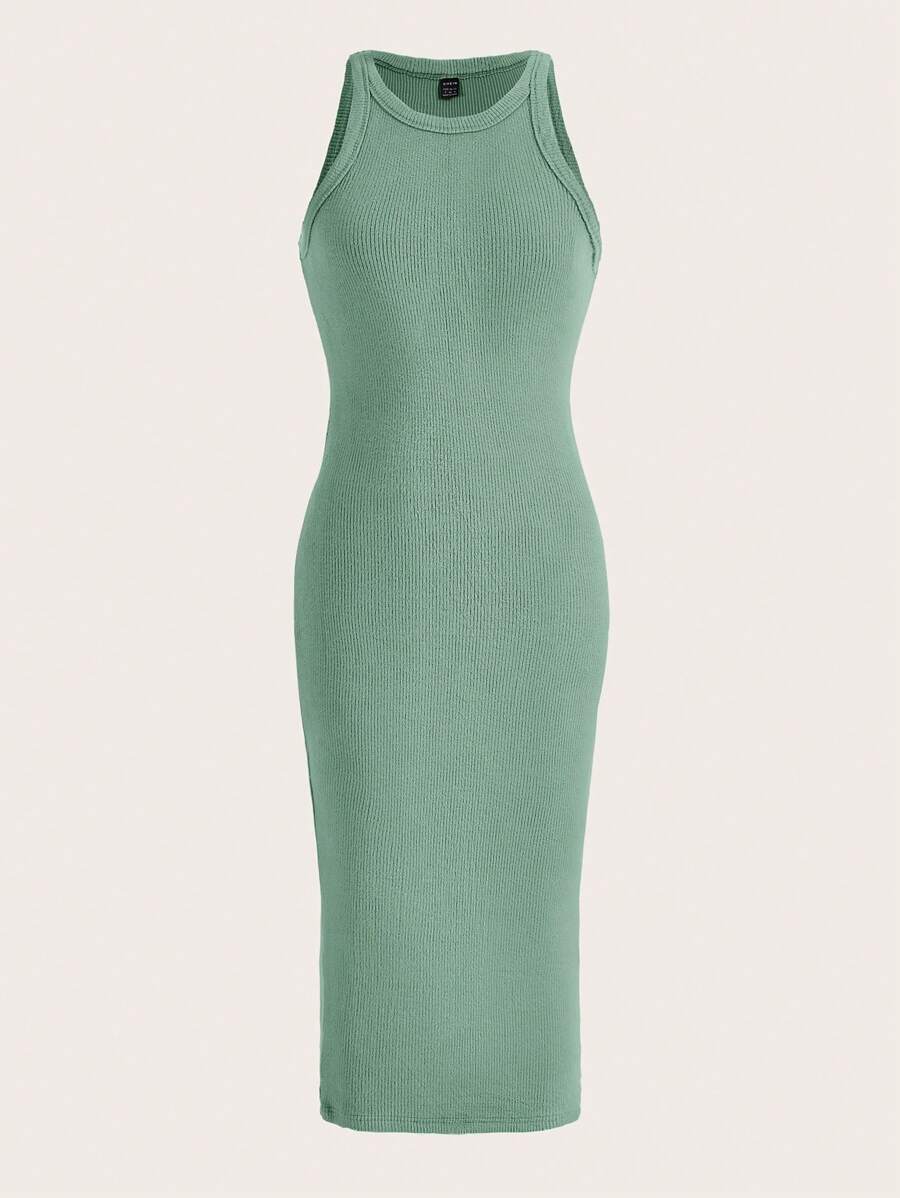 SHEIN EZwear 素色條紋針織背心連衣裙 - 薄荷綠 - 查看 1